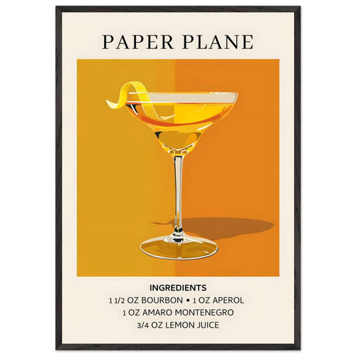 Artfulprints Poster met Lijst Paper Plane cocktail - Ingredients   - 70x100 cm - Oranje