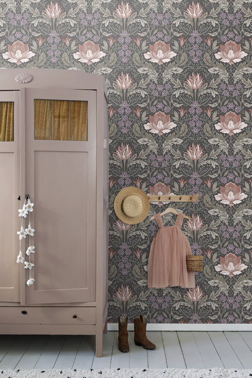 ESTAhome behang vintage bloemen in art nouveau stijl vergrijsd groen en bruin - 50 x 900 cm - 131084 - vtwonen shop