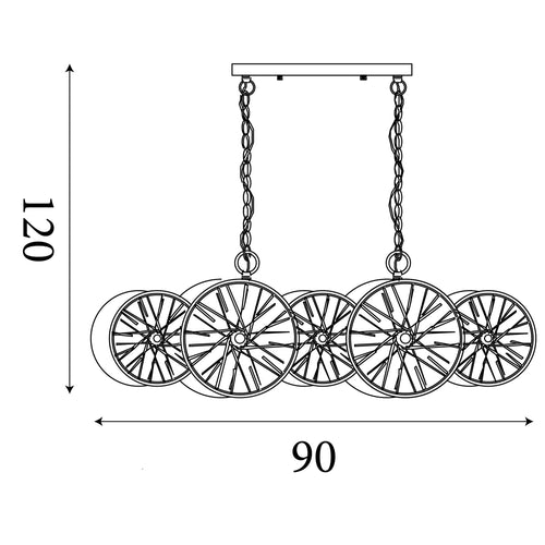 Searchlight hanglamp Wagon - 10 lichts - 90  x 120   cm - messing