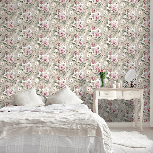 Sanders & Sanders behang bloemen vergrijsd groen, beige en roze - 53 cm x 10 m - 640389 - vtwonen shop