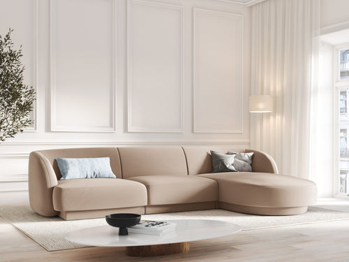 Micadoni - Rechter hoekbank "Miley" 4 zitplaatsen, flueel, cappuccino - 156x255x70cm