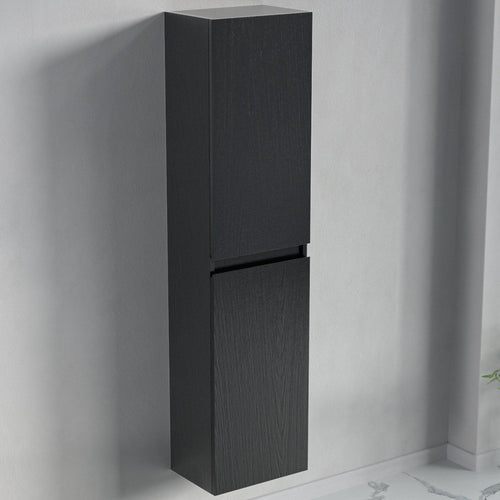 LOMAZOO badmeubelset Avalon - met hoge kast & witte wastafel - zwart eiken - 60 cm