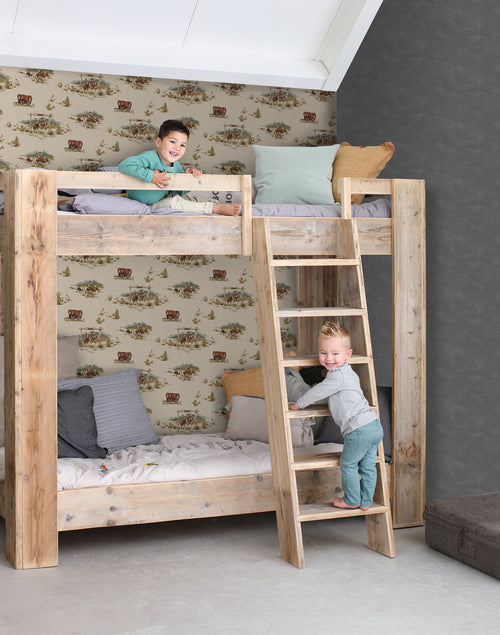 ESTAhome behang cowboys donker beige, blauw en groen - 50 x 900 cm - 131411 - vtwonen shop