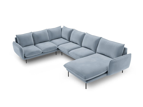 Cosmopolitan Design Panoramische hoekbank links Vienna 7-zits, flueel, lichtblauw - 235x330x95cm