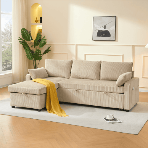 Calicosy - LOUISON 3-zits slaapbank - Beige - 219x147x84 cm