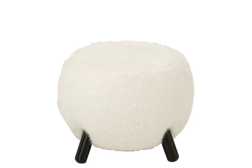 J-Line kruk Fur With Wooden - hout - wit