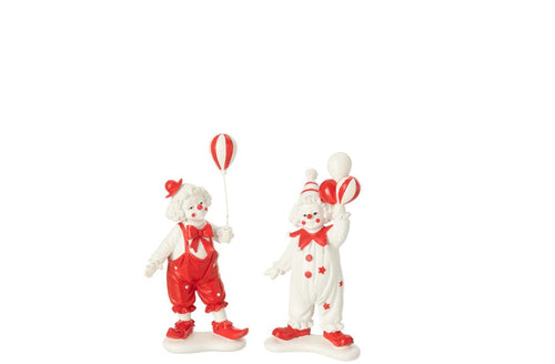 J-Line figuur Clown Ballon - polyresin - rood/wit - 2 stuks
