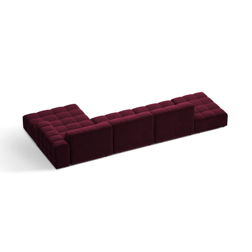 Cosmopolitan Design - Rechter hoekbank Chicago 5-zits, flueel bordeaux - 167x348x78cm