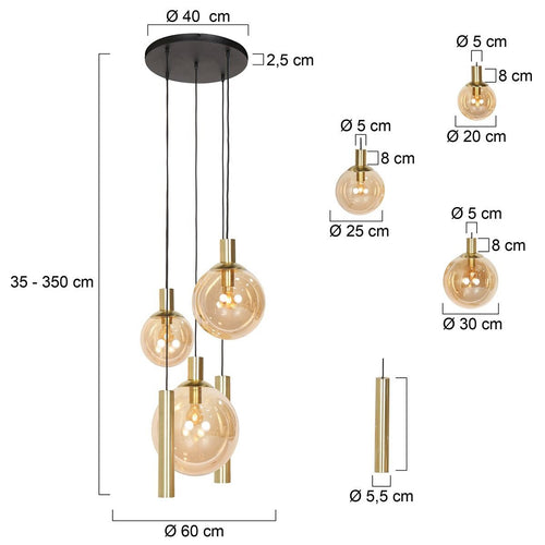 Steinhauer hanglamp bollique - 5 lichts - 60  x 350   cm - messing - vtwonen shop