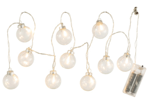 J-Line slinger 10 Ballen + Effen - glas - transparant - LED lichtjes - vtwonen shop