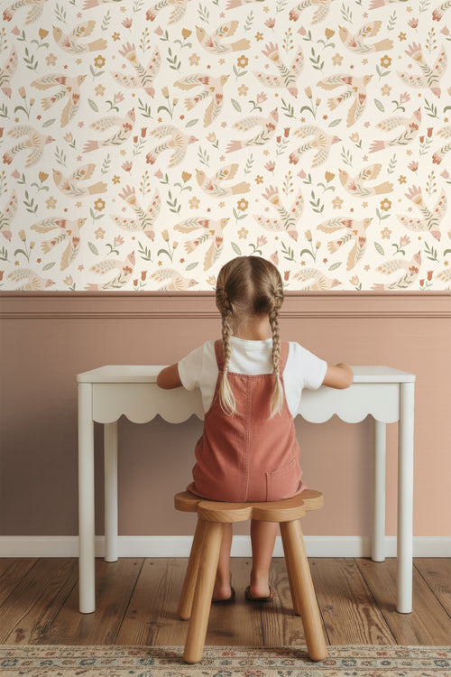 ESTAhome behang bloemen en vogels beige - 50 x 900 cm - 131754