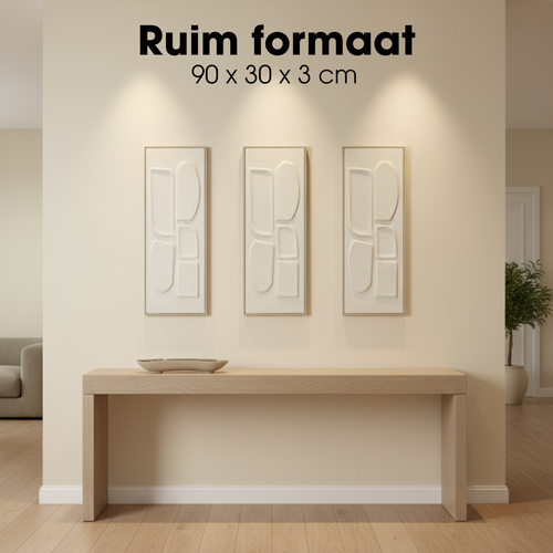 Mica Decorations Wanddecoratie - Wandpaneel Abstracte Kunst 90 x 30 x 3 cm - Woondecoratie voor Woonkamer of Slaapkamer - Off-white