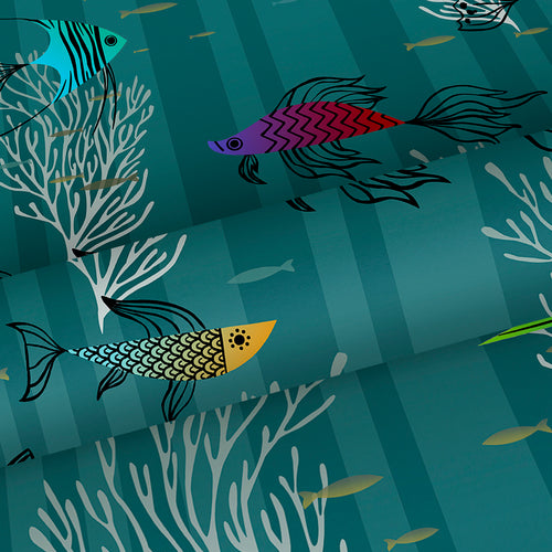 Walls4You behang vissen zeegroen en meerkleurig - 53 cm x 10 m - 640134 - vtwonen shop