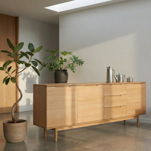 Furnhouse 4-deurs dressoir Kerteminde - Natuurlijk eikenhout - MDF, eikenfineer - 45x213x80