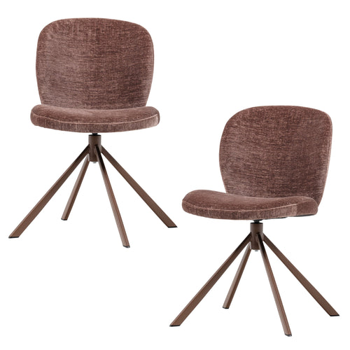 WOOOD eetkamerstoelen Femke - Chenille - Bruin- Set van 2