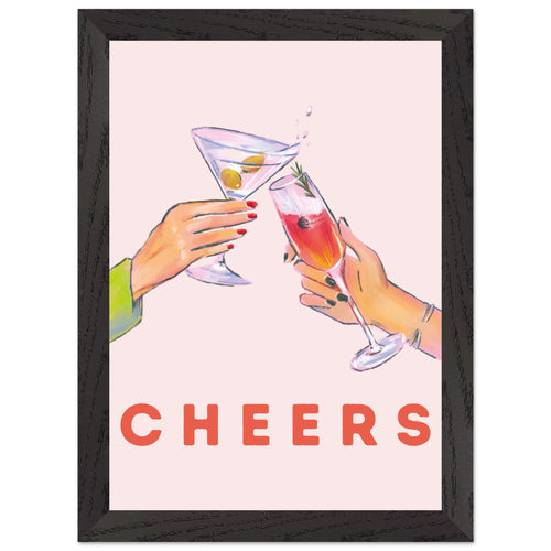 Artfulprints Poster met Lijst Cheers with cocktails   - A4 21x29.7 cm - Roze