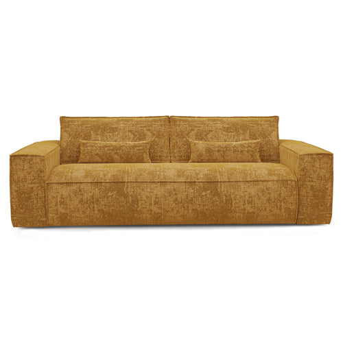 Premium Interiors - Snel uitklapbare slaapbank JUNE - gewaafd fluweel mosterd 236cm