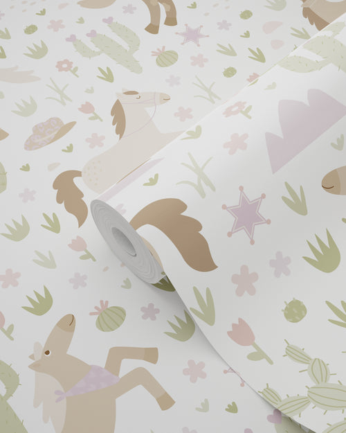 ESTAhome behang paarden bruin, groen en paars - 50 x 900 cm - 132191