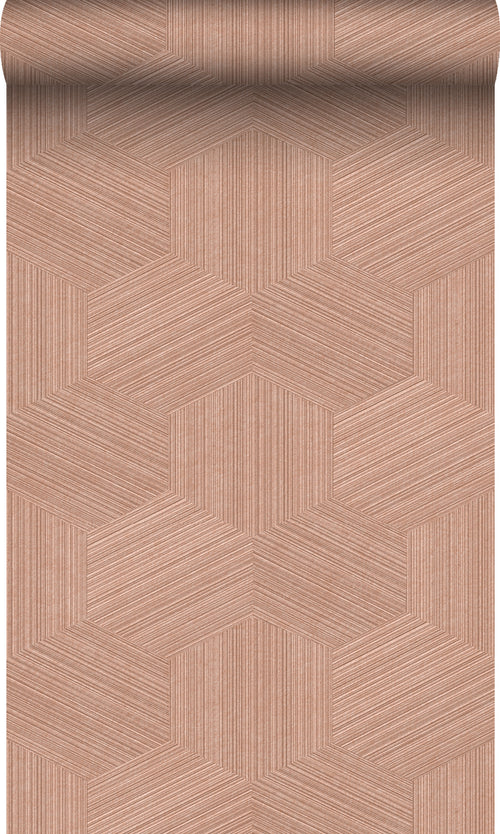 Origin Wallcoverings eco-texture vliesbehang grafisch 3D motief terracotta roze - 50 x 900 cm - 347943 - vtwonen shop