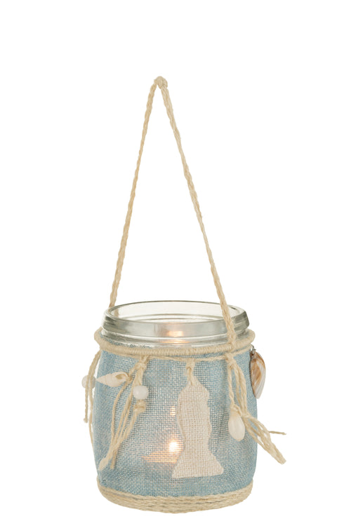 J-Line kaarshouder Zee - glas - blauw/wit