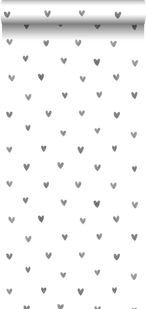 Walls4You behang confetti hartjes grijs en wit - 53 cm x 10.05 m - 935299