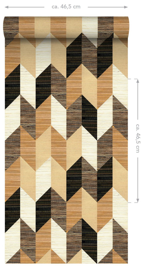 ESTAhome XXL behang grafisch motief zwart, bruin en beige - 50 x 900 cm - 158919 - vtwonen shop