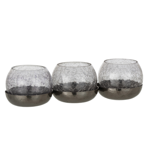 J-Line theelichthouder 3 Bol Craquelé - glas/metaal - zwart - vtwonen shop