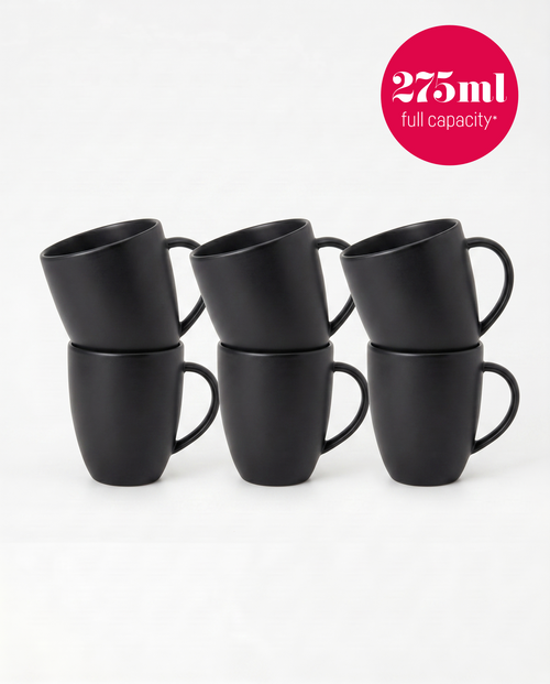 vtwonen - Basic - mokken set van 6 - porselein - mat zwart - 275 ml