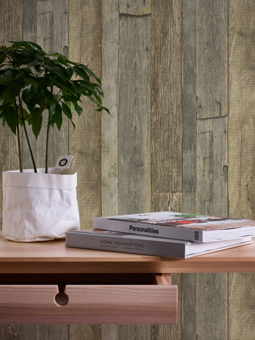 A.S. Création behang houtlook bruin, geel en crème - 53 cm x 10.05 m - AS-959313