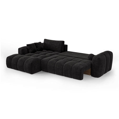 Premium Interiors - Linkshoekbank met slaapfunctie en opbergruimte SKY - kruisweefsel  donker antraciet 310cm