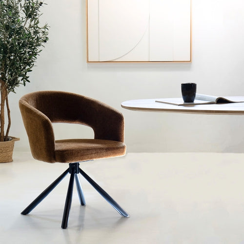 DÉJA Living Eetkamerstoel Elle - Stof/Metaal - Oker - Set van 2 - vtwonen shop