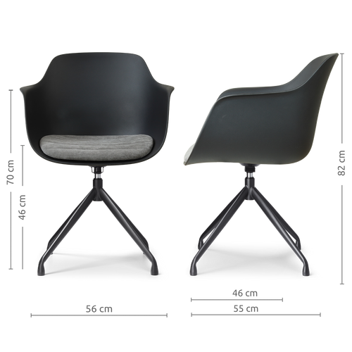 Nolon Nola-Liz draaibare eetkamerstoel zwart met zeegrijs zitkussen - zwart onderstel