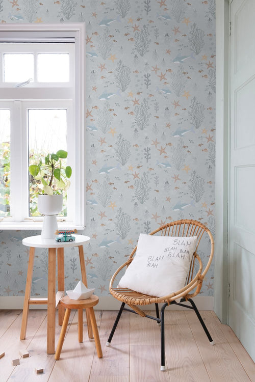 ESTAhome behang onderwaterwereld vergrijsd blauw - 50 x 900 cm - 130929