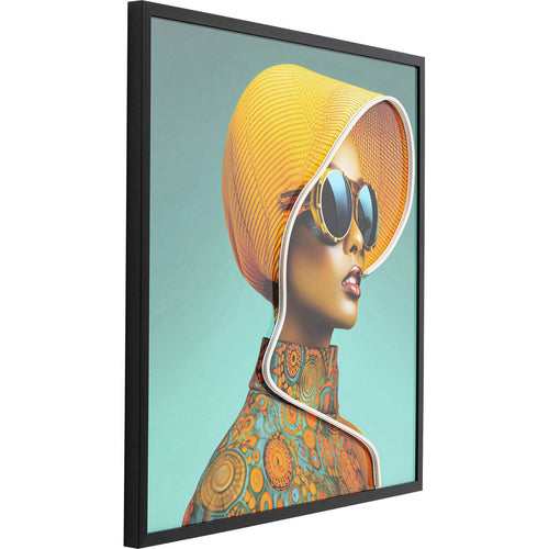 Kare Design Schilderij LED gele hoed vrouw 80x80cm