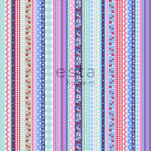 ESTAhome behang lintjes lichtblauw en roze - 53 cm x 10.05 m - 138140