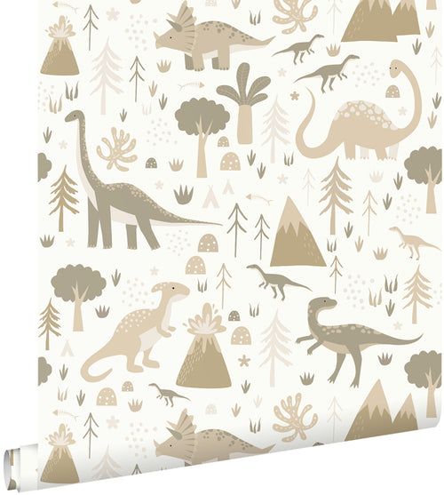 ESTAhome behang dinosaurussen beige en taupe - 53 cm x 10.05 m - 131354