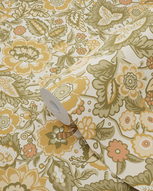 ESTAhome behang vintage bloemen geel en groen - 50 x 900 cm - 131493