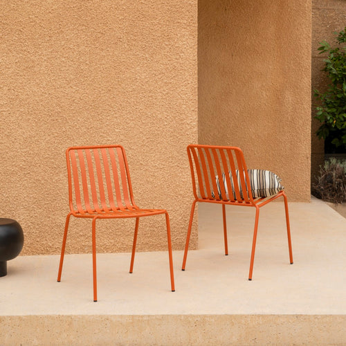 Tikamoon Tuinset van massief teakhout en oranje metaal 4 stoelen - Oranje
