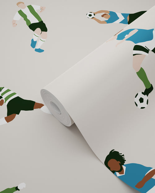 ESTAhome behang voetbalspelers beige en groen - 50 x 900 cm - 131557 - vtwonen shop
