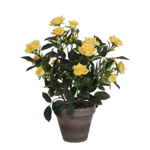 Mica Decorations Rozenstruik Kunstplant in Bloempot Stan - H33 x Ø25 cm - Geel
