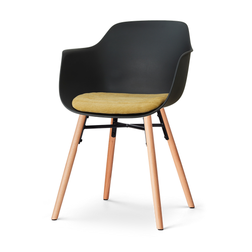 Nolon Nena-Liz eetkamerstoel zwart met warm oker zitkussen - houten onderstel