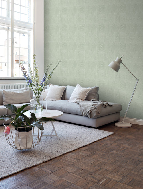 ESTAhome eco-texture vliesbehang origami motief celadon groen - 0,53 x 10,05 m - 148713 - vtwonen shop