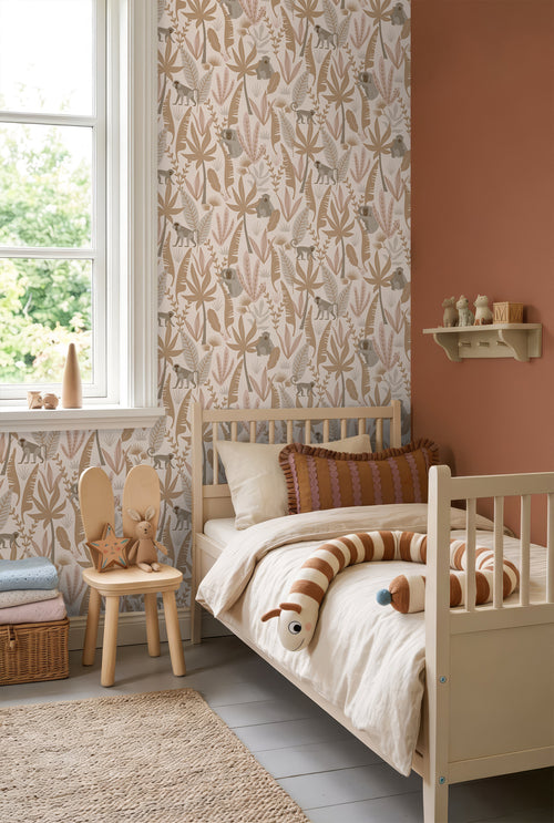 ESTAhome behang jungle apen terracotta roze - 50 x 900 cm - 139737