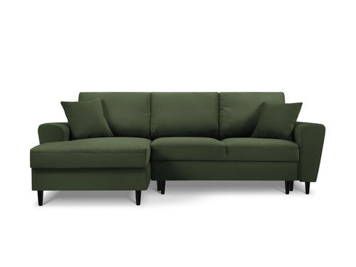 Cosmopolitan Design Uitklapbare hoekbank links met opbergdoos Kyoto 4-zits, ribfluwelen, flessengroen - 145x241x88cm