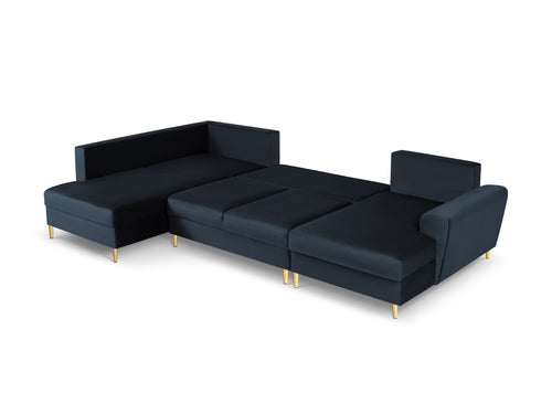 Cosmopolitan Design Links panoramische slaapbank met opbergdoos Kyoto 7-zits, flueel, donkerblauw - 194x313x88cm