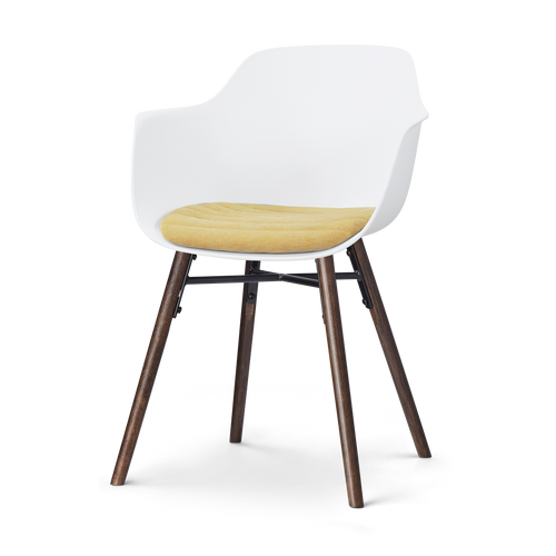Nolon Nena-Liz eetkamerstoel wit met warm oker zitkussen - walnoot houten onderstel