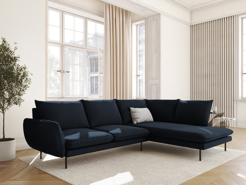 Cosmopolitan Design rechter hoekbank Vienna 6-zits, flueel, donkerblauw - 185x275x95cm
