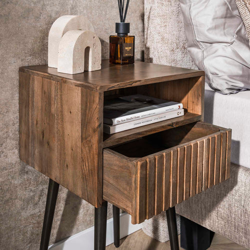 Giga Meubel Nachtkastje Carve - Bruin Acaciahout - 35x35x61cm