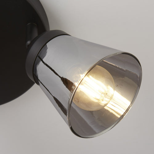 Mega Ronde spot met 3 lichtpunten, zwart metaal met rookglas