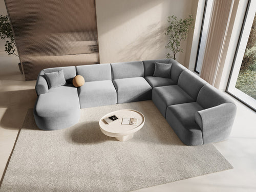 Cosmopolitan Design Modulaire panoramische hoekbank links Campi 7-zits, flueel grijs - 255x330x70cm
